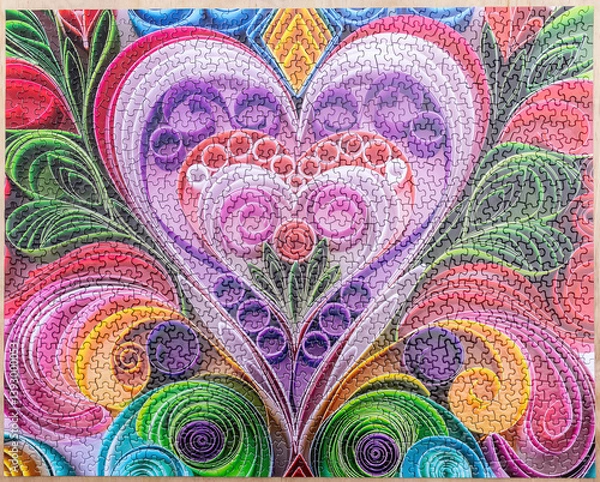 Obraz Springbok Puzzle - Paper Hearts-1000 Pieces Round Puzzle Color Challenge Jigsaw Puzzle, Size 24"x39".