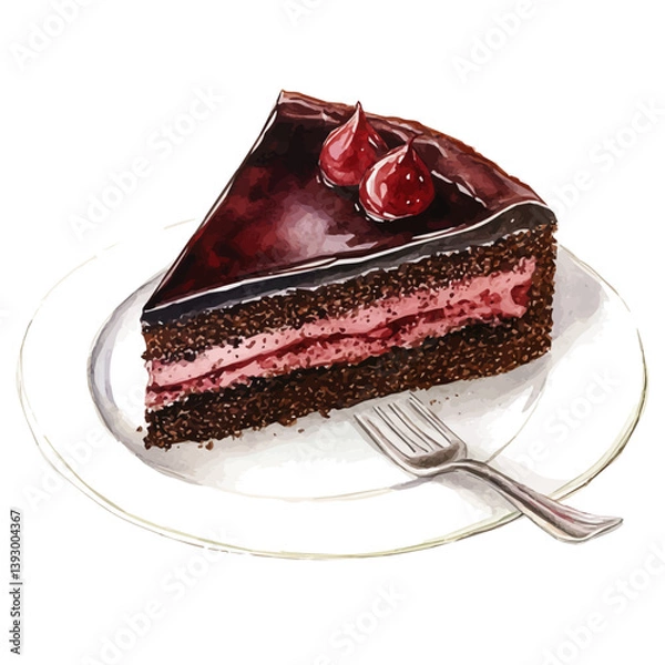 Obraz Sacher Torte, watercolor illustration, isolated on a white background.

