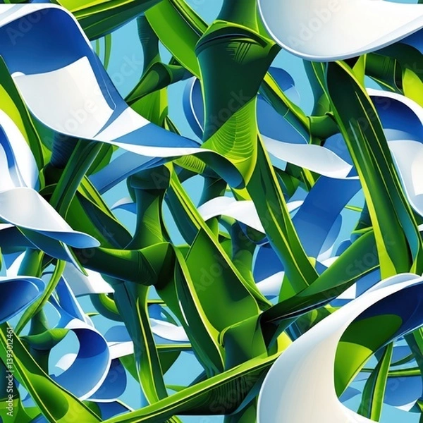 Fototapeta Abstract Shapes Pattern. Green Blue White Lines Background. Colorful Design