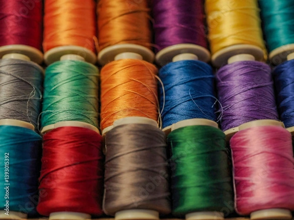 Obraz Colorful spools of thread arranged for embroidery in home decor production.