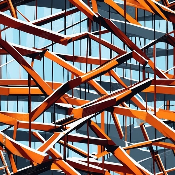 Fototapeta Orange Pattern Background. Abstract art shows repeating design with orange pattern over light blue background.