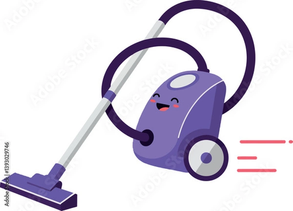Fototapeta A cheerful purple vacuum cleaner in a flat, minimal design performing cleaning tasks with a lively expression, vector art