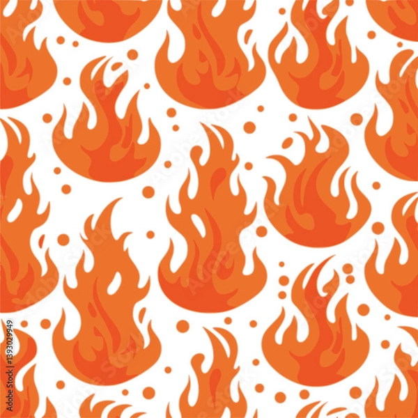 Obraz Groovy Orange Flame Seamless Pattern. Abstract Fire Vector Background in 1970s Hippie Retro Style. fire png