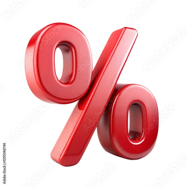 Fototapeta 3d red percent sign isolated on transparent background.