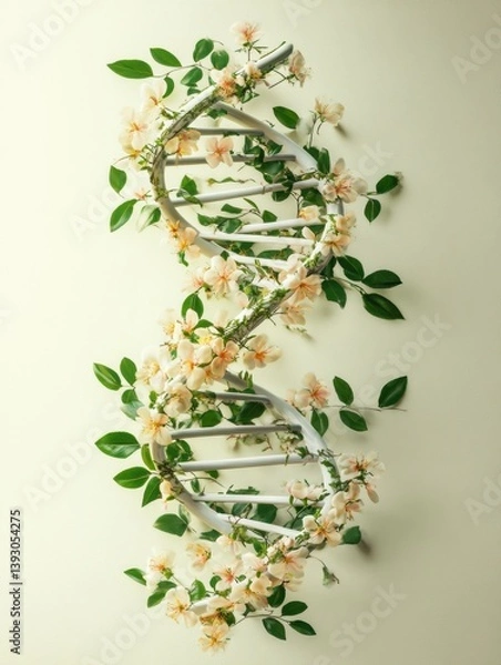 Obraz Blooming flowers and leaves create a double helix DNA strand symbolizing organic evolution and the beauty of natures intricacies