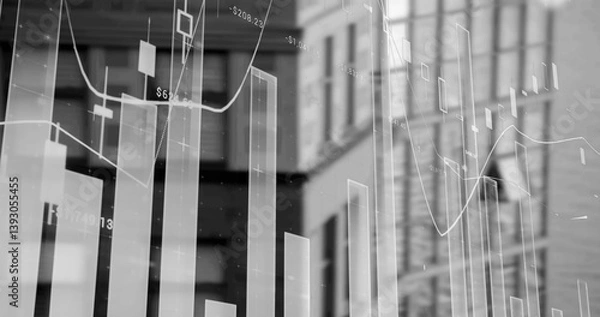 Fototapeta Financial and statistical data processing against tall buildings in background