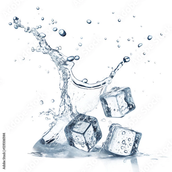 Fototapeta ice cube falling into water
