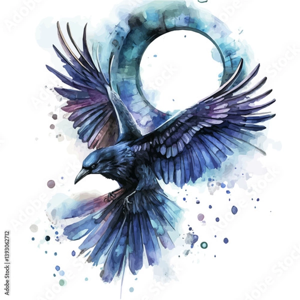 Obraz Raven, watercolor illustration, isolated on a white background.

