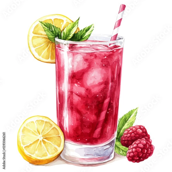 Obraz Raspberry Lemonade, watercolor illustration, isolated on a white background.


