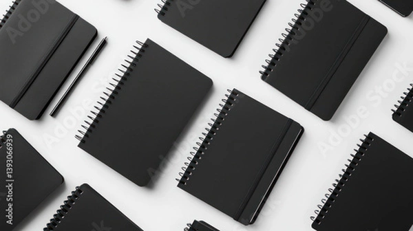 Obraz Black closed and open spiral binder notebooks isolated on white