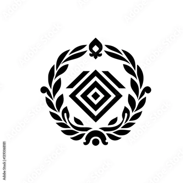 Obraz Geometric Emblem: Black & White Decorative Design on White