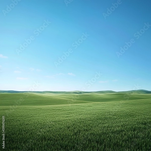 Fototapeta image of endless rolling grasslands beneath a vast clear blue sky isolated on a plain background