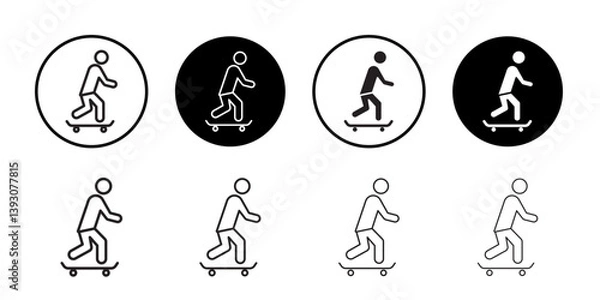 Fototapeta skateboarding icon outline collection or set in black and white