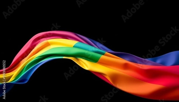 Fototapeta Dynamic wave of rainbow LGBTQ+ pride flag on dark background, gay, celebration