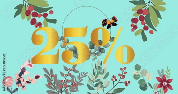 Obraz Image of 25 percent text over butterfly and flowers moving in hypnotic motion