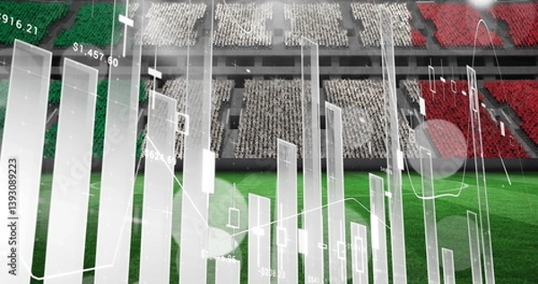 Fototapeta Digital image of statistical data processing against sports stadium in background