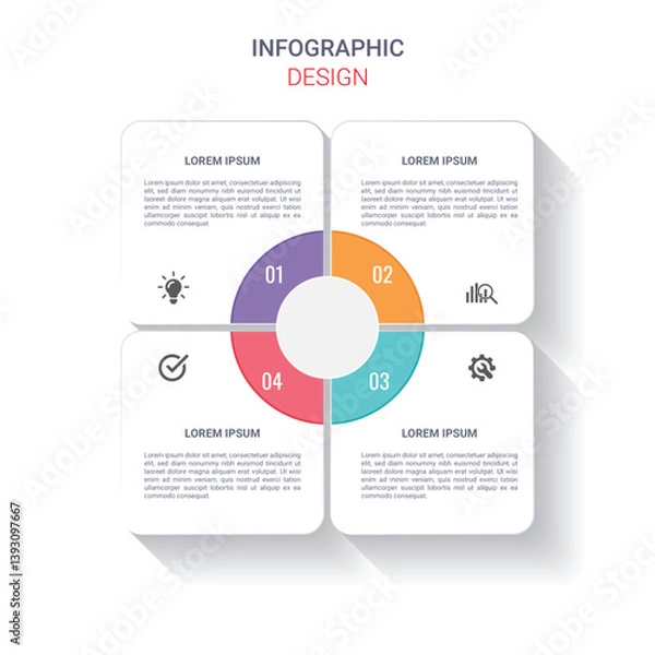 Fototapeta Square with Circle Infographic template design 4 steps