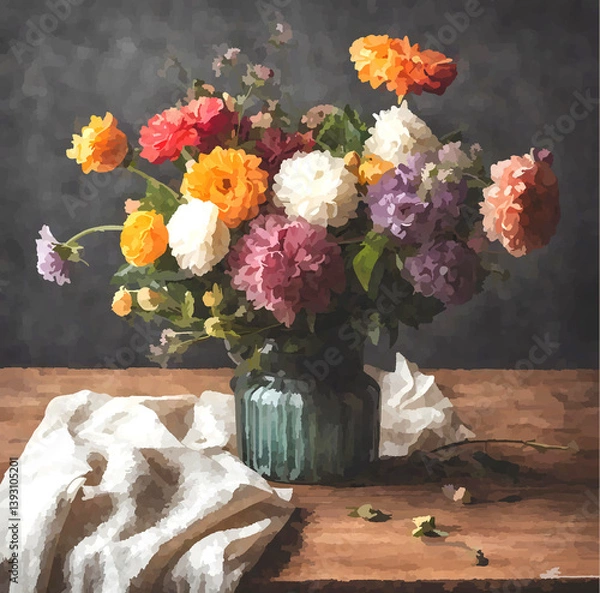 Obraz テーブルの上の花束