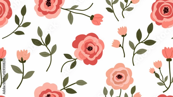 Fototapeta Seamless pattern with red poppies