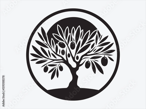 Fototapeta Olive Tree Stillness Silhouette with Peaceful Landscape Scene for Mediterranean Nature and Tranquil Design Themes