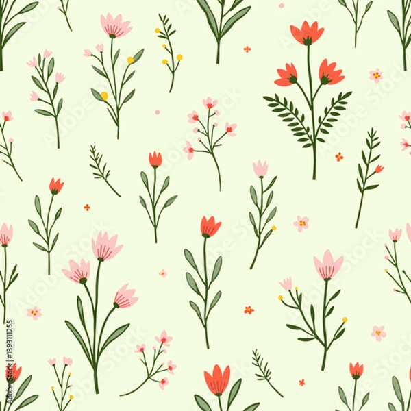 Obraz Seamless pattern with red flowers