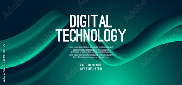 Obraz Digital technology internet network speed connection blue green background, cyber nano information, abstract communication, innovation future tech data, Ai big data lines dots, illustration vector 3d