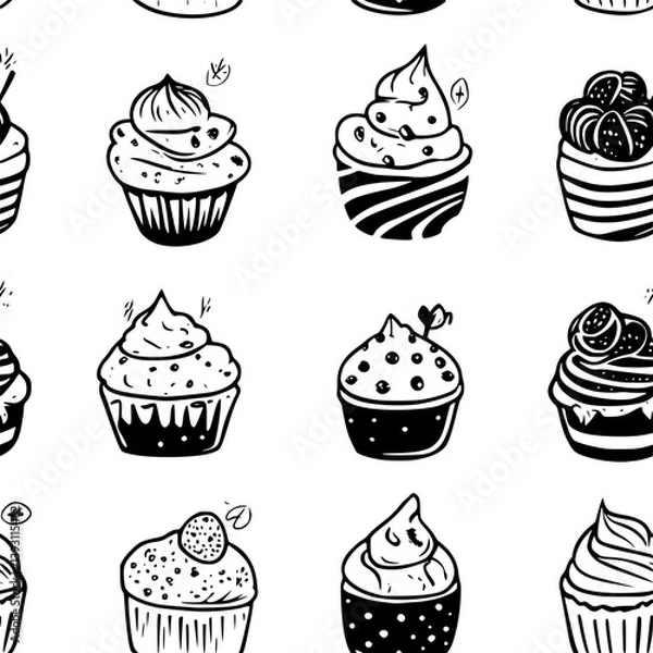 Fototapeta Pattern of Cupcake bath bombs vector icons, Cupcake bath bombs pattern illustration