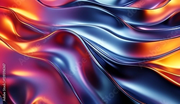 Fototapeta Bold and vibrant flowing metallic waves of red and blue create an intriguing abstract design perfect for eyecatching visuals : Generative AI
