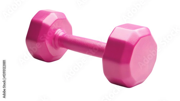 Fototapeta A pink dumbbell for a workout session on a white background