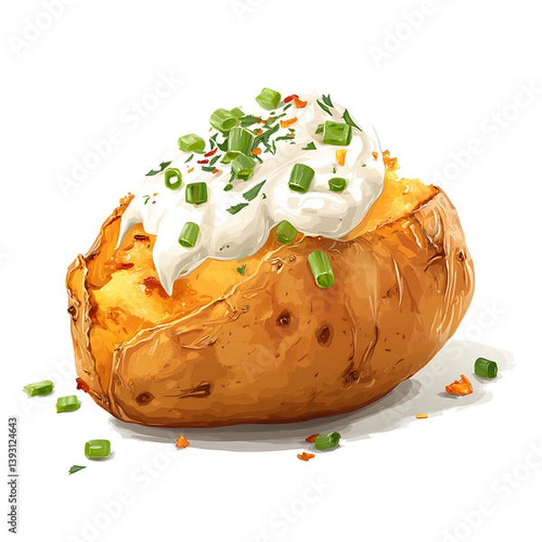 Obraz Baked potato with sour cream and chives cartoon