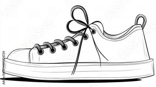 Fototapeta Simplistic Canvas Shoe Illustration Black and White Design Tied Laces with Bow Aesthetic of excellence.