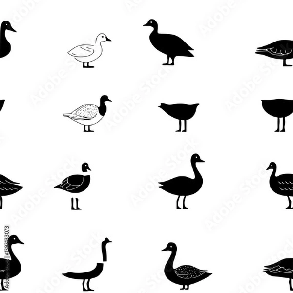 Fototapeta Pattern of Geese vector icons, Geese seamless pattern