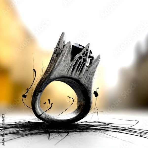 Obraz Artistic ring with black gem against blurred background