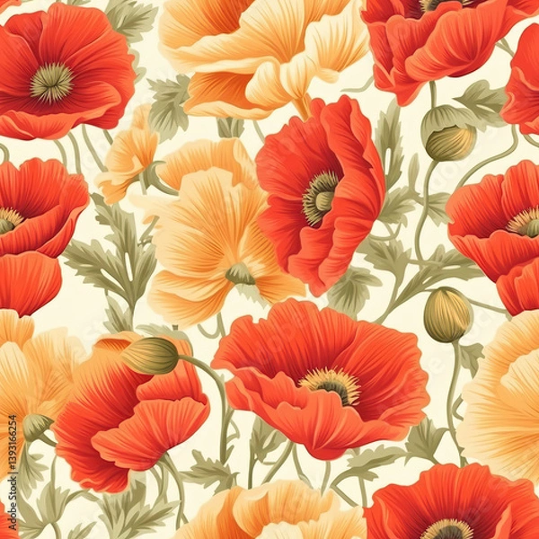 Obraz Vibrant Poppy Flowers Pattern