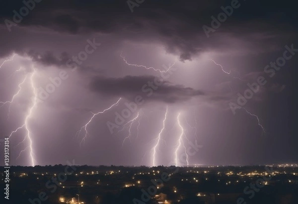Fototapeta thunder stormy night lightnings rain summer wind striking glow light web lightning bad weather horror action electricity dark creepy storm energy banner cloudy cloud moody header power hurricane