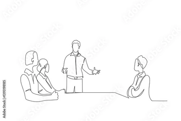 Fototapeta office people meeting work planning conversation business one line art vector