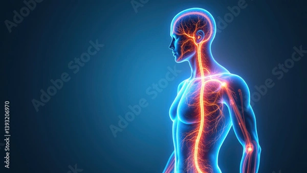 Obraz Vagus Nerve Stimulation (VNS) visualized using a 3D rendering of an MRI or CT scan.