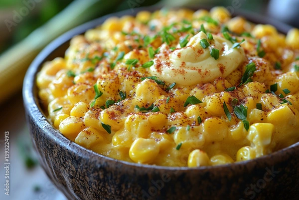 Obraz Cheesy Creamed Corn Topped with Fresh Parsley