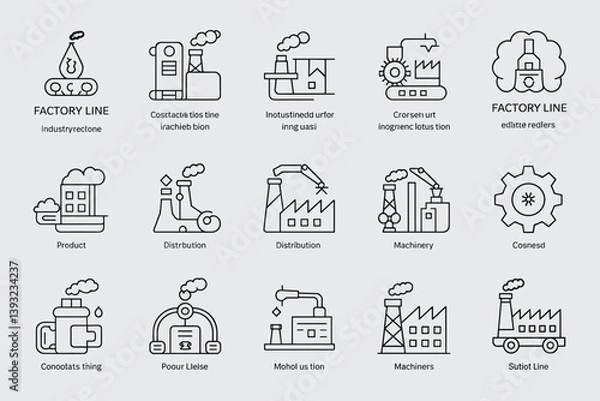 Fototapeta Factory Automation Line Icons Set Production Process Vector Graphics Industry