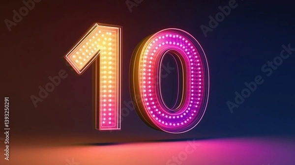 Obraz Colorful and vibrant Abstract 3d render of the number ten done for a celebration or event or desktop wallpaper background