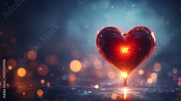 Fototapeta Radiant heart in neon glow with sparkling background for romantic design or valentine's day
