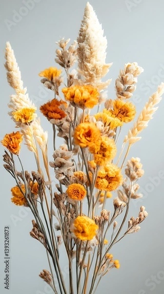 Fototapeta A beautiful composition of colorful dried flowers against a muted background