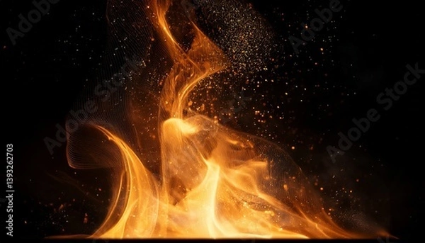 Fototapeta abstract image of orange fire or flames with sparkles and smoke in black background
