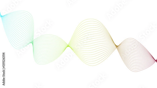 Fototapeta Vector curvy abstract line art wavy flowing dynamic colorful lines white background in concept music or sound, wave, wind, information flow	