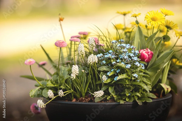 Obraz Frühlingsblumen in einem Blumentopf.