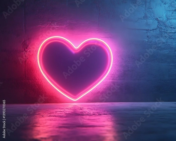 Obraz A glowing neon heart symbol glows against a textured wall surface