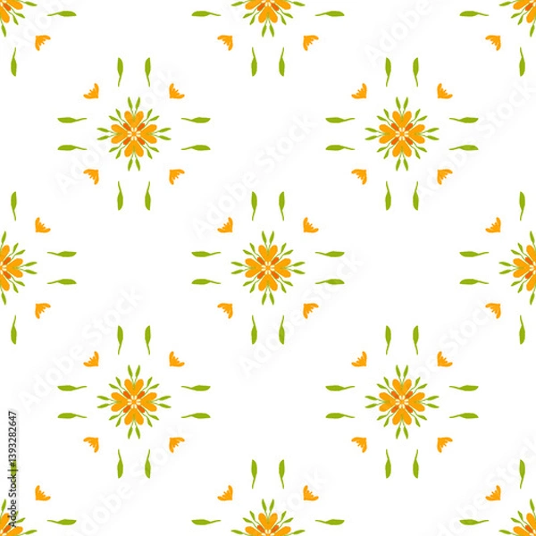 Obraz floral frame Mediterranean tile seamless pattern, tile template on white background.