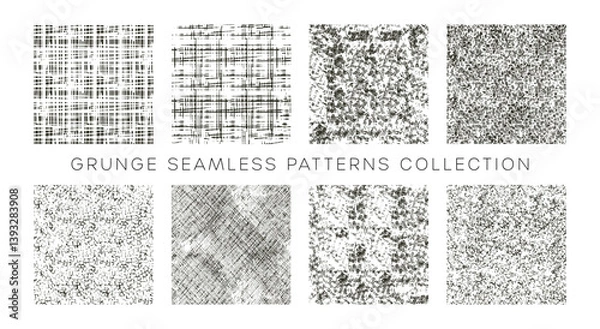 Fototapeta Grunge Seamless Patterns Collection Featuring Eight Unique Textured Designs, Ideal for Modern Artistic Illustrations and Creative Background Uses