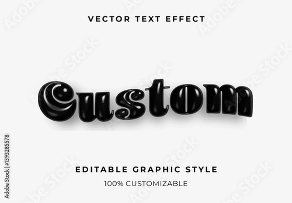 Obraz Black Glossy 3D Chubby Cartoon Font Rounded Bold Text Effect