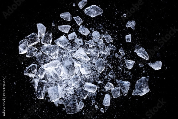 Obraz Ice shards crush on a black background. Chill backdrop.